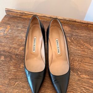 Manolo Blahnik Calf 70 Black Leather Heels
